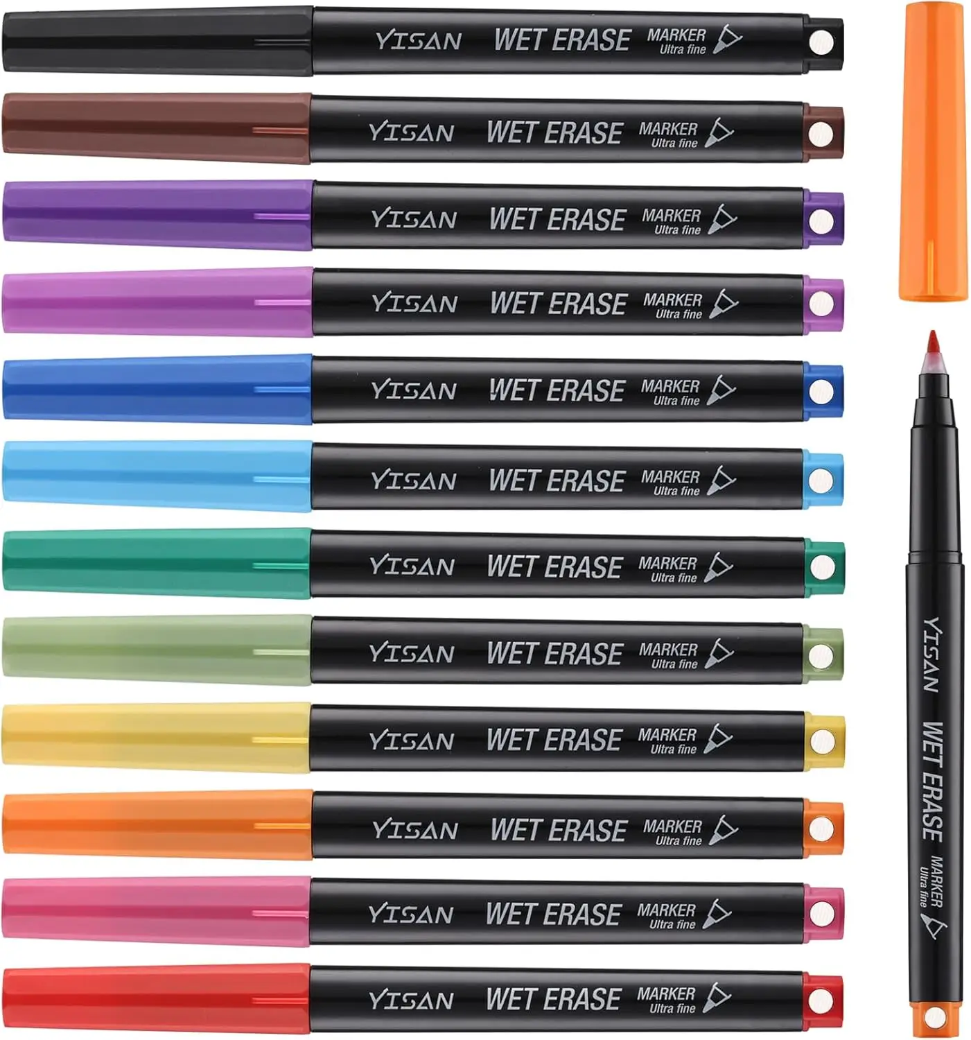 Ultra Fine Tip Wet Erase Markers, 0.7mm Low Odor, 12 Colors for Whiteboard Office Home Planning Board