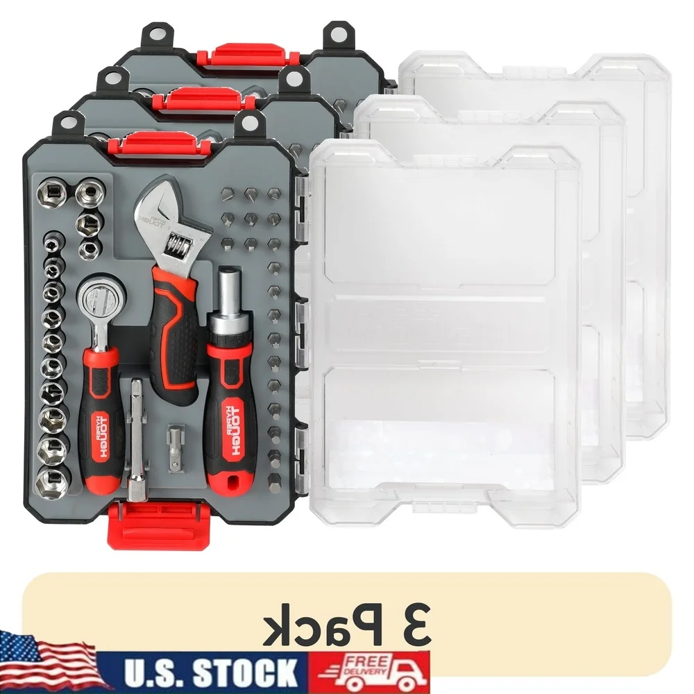 38-Piece Stubby Tool Set Click Fit Case Adjustable Wrench Ratcheting Screwdriver Bits Sockets Home Repair Automotive Maintenance