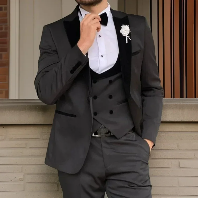 Formal Wedding Suits For Men 3 Pieces Groom Tuxedo Double Breasted Vest Made Jacket Pants Slim Fit Fashion Costume