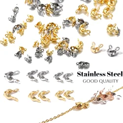 50pcs/lot Stainless Steel Crimp Beads Clasp, Double Hanging Buckle, Open Bead Tips Knot Covers Cord End Caps for Jewelry Making