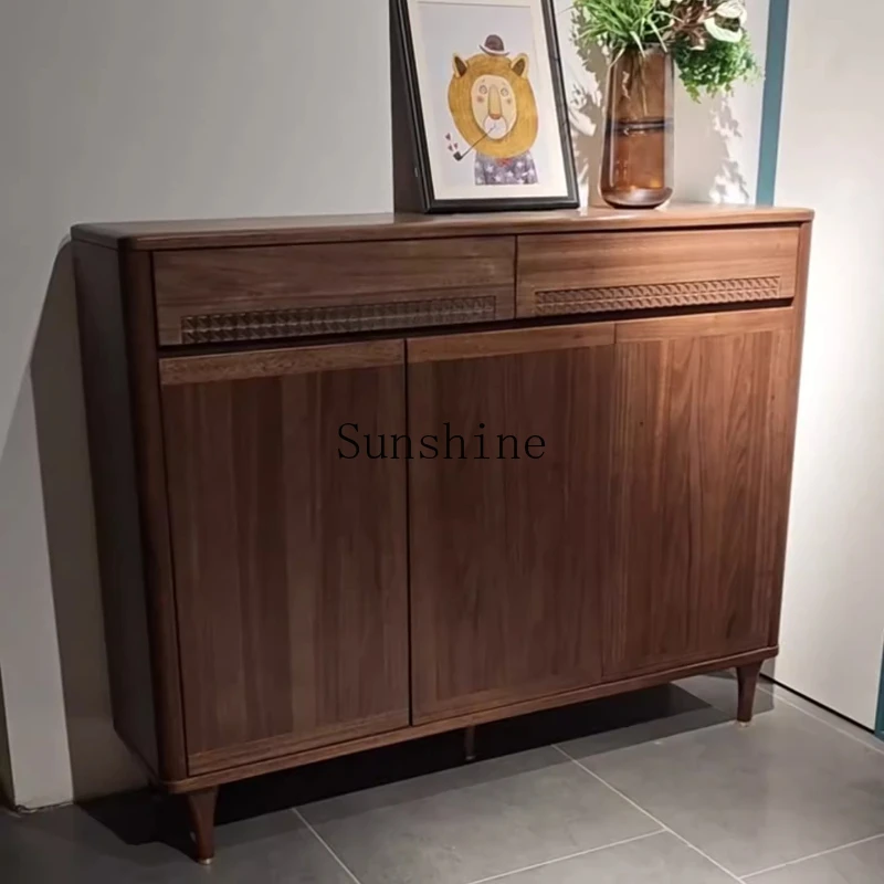 

New Chinese black walnut shoe cabinet entry foyer entrance three doors side storage