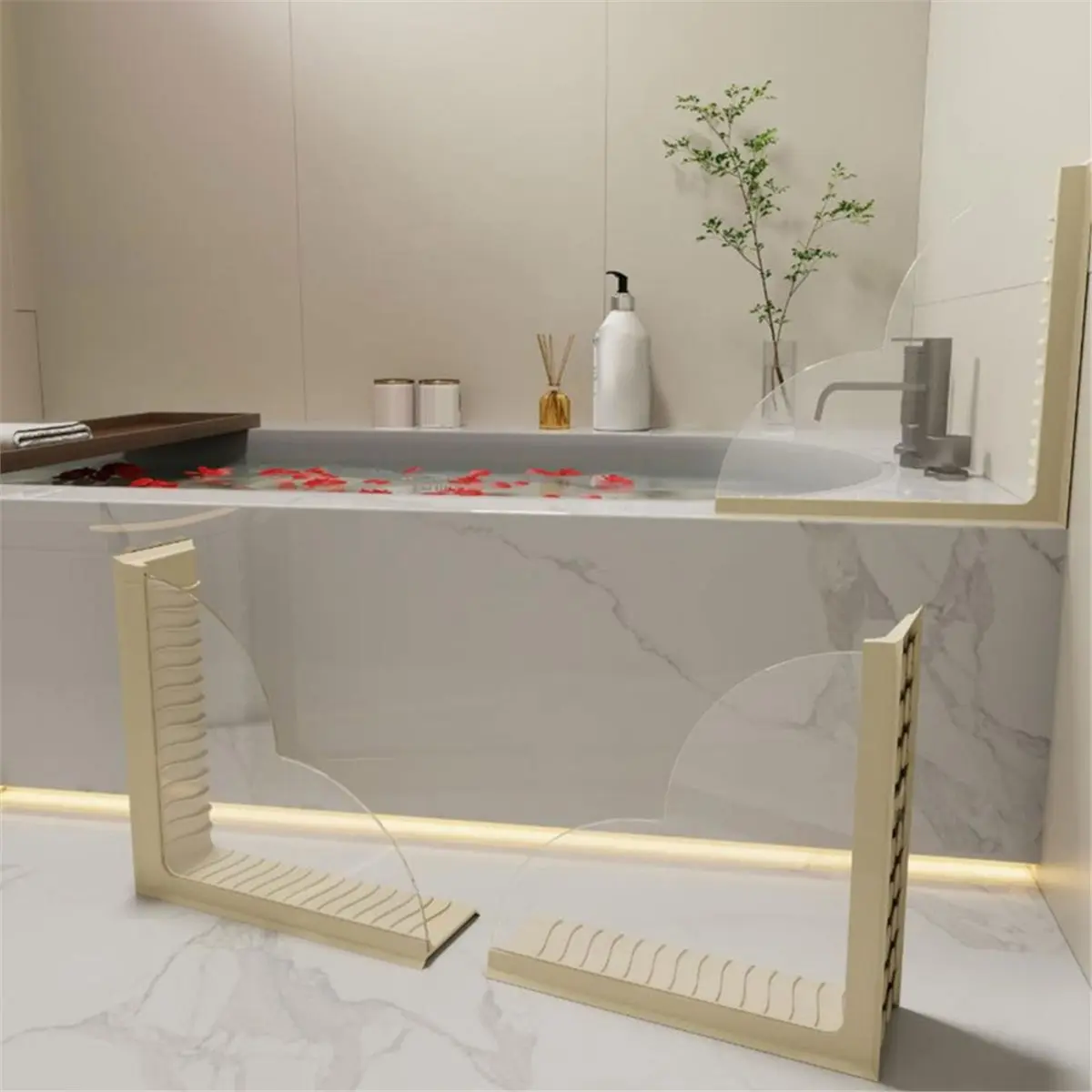 [N84R] Shower Splash Guard 2-Pack, No-Adhesive Silicone Bathtub Corner Water Blocker with Strong Suction Cups, Reusable Guards