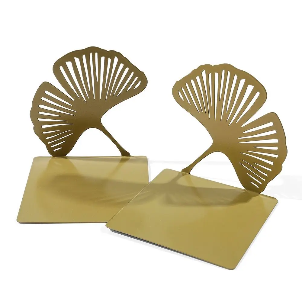 Stylish L-shaped Folding Bookends Creative Hollow Out Ginkgo Leaf Bookshelf Durable Light Luxury Metal Book Rack Students