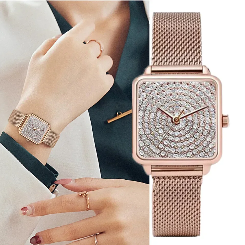 Luxury Watches Women Fashion Rhinestone Square Ladies Quartz Watch Magnetic Strap Simple Elegant Woman Watch relogio feminino