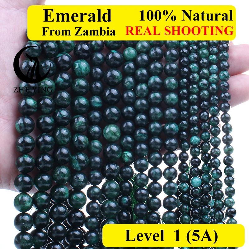 Zhe Ying Natural Emerald Green Gemstone Round Healing Power Stone Beads for Bracelet Jewelry Making DIY Charms Accessories