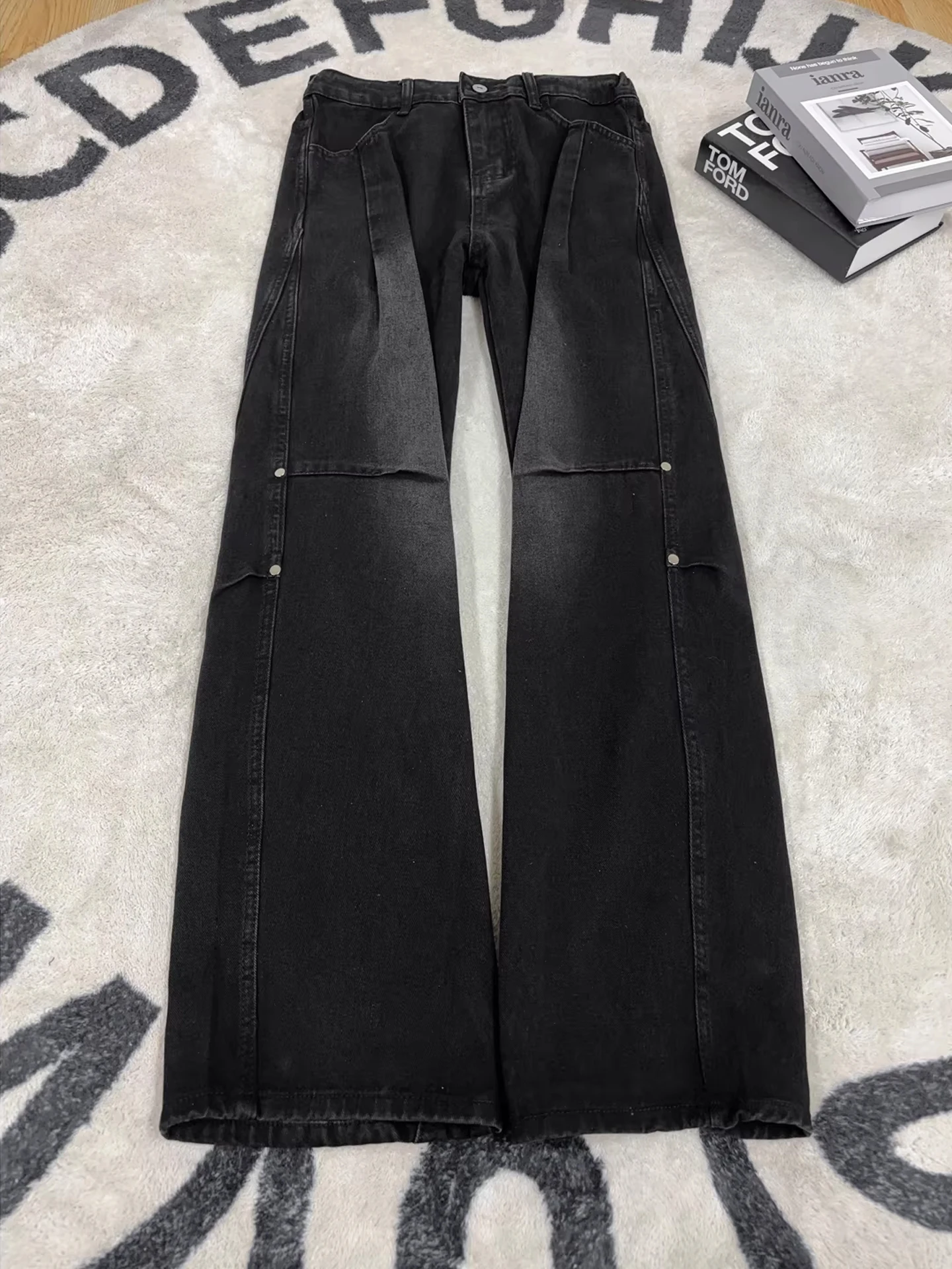 

American Sle Rivet Flared Jeans Men's Straight Leg Workwear Trousers Spring Faion Brand Cotton Polyester Blend Loose Fit