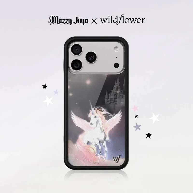 Wildflower Unicorn Mazzy Joya Handyhülle für iPhone 12 13 14 15 16 17 Pro Max Plus Air 17ProMax Pegasus Castle stoßfeste Schutzhülle