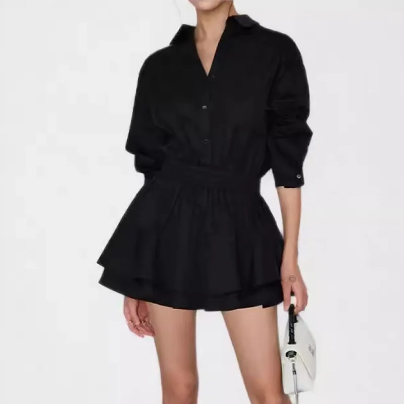 

Новое женское однотонное платье с отложным воротником и длинными рукавами, платье трапециевидной формы