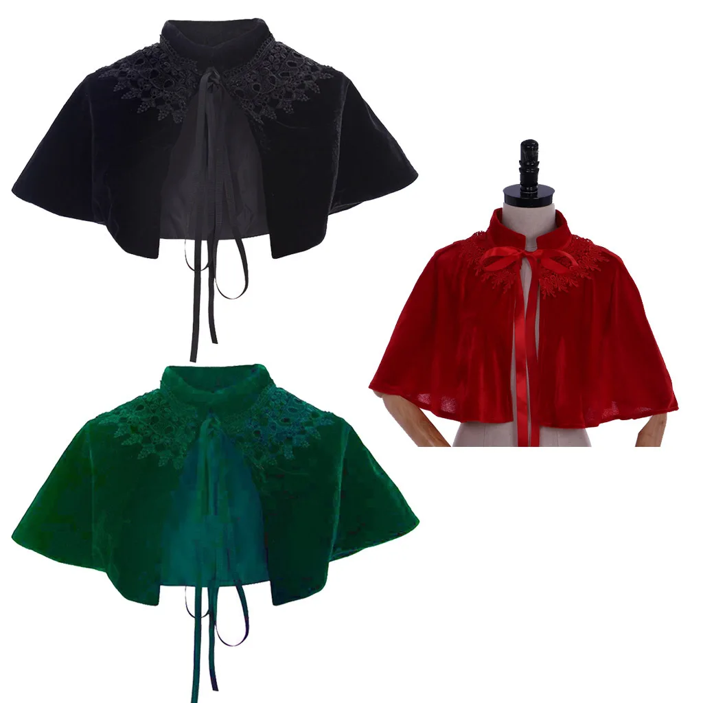 Czarny aksamitny płaszcz peleryny szata Wicca średniowieczna suknia wiktoriańska elegancka damska szal na imprezę Cosplay kostium larpa