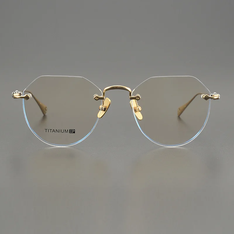 Retro Polygon Small Glasses Titanium Rimless Optical Glasses Custom Myopia Glasses Anti-blue Light Anti-fatigue Anti-blue Light