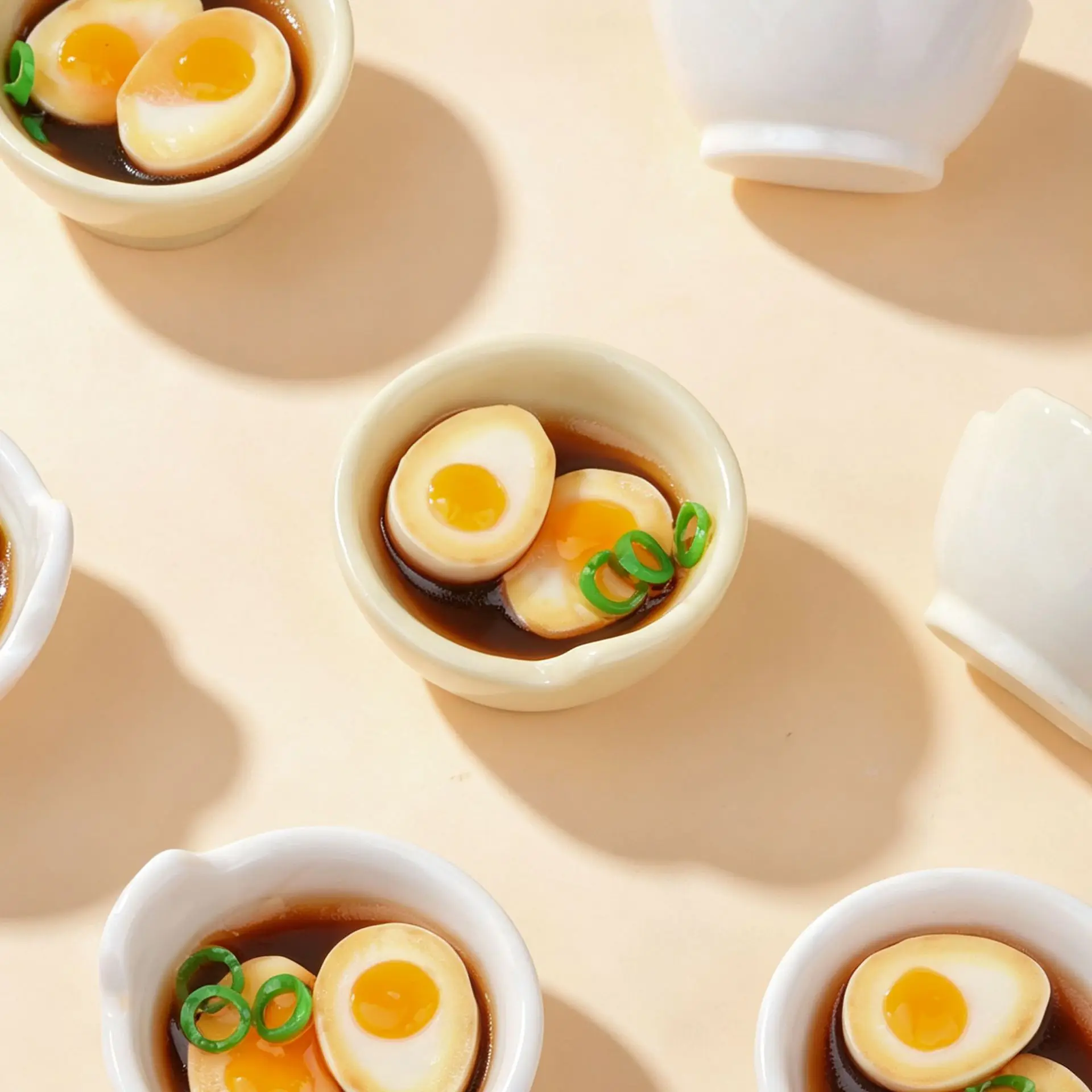 3pcs Mini Realistic Soft Boiled Egg in Bowl Model Japanese Food Miniature Restaurant Scene Accessory DIY Resin Ornament Craft