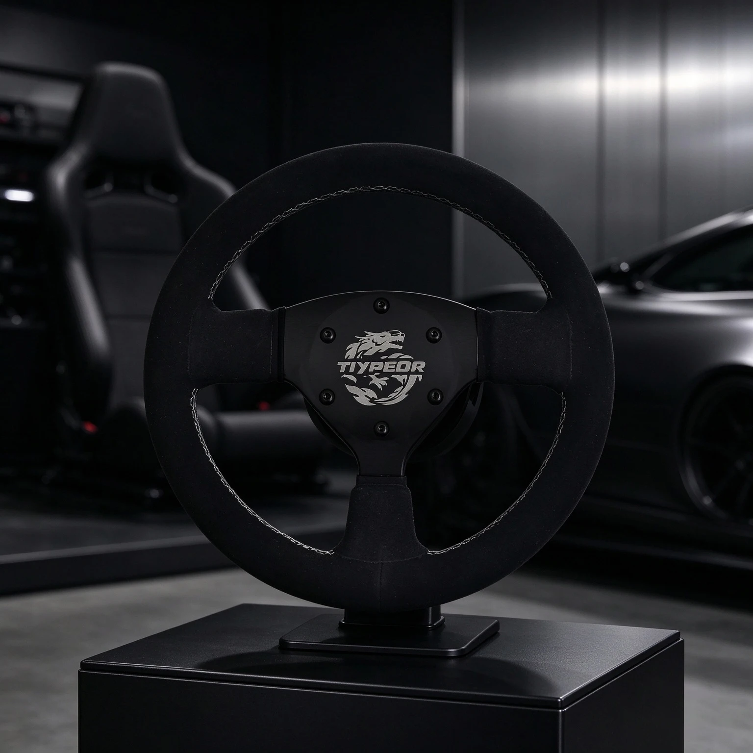 TIYPEOR 270mm Black Falt Bracket Universal Steering Wheel Small Size Suede Sports Steering Wheel for Customized Version