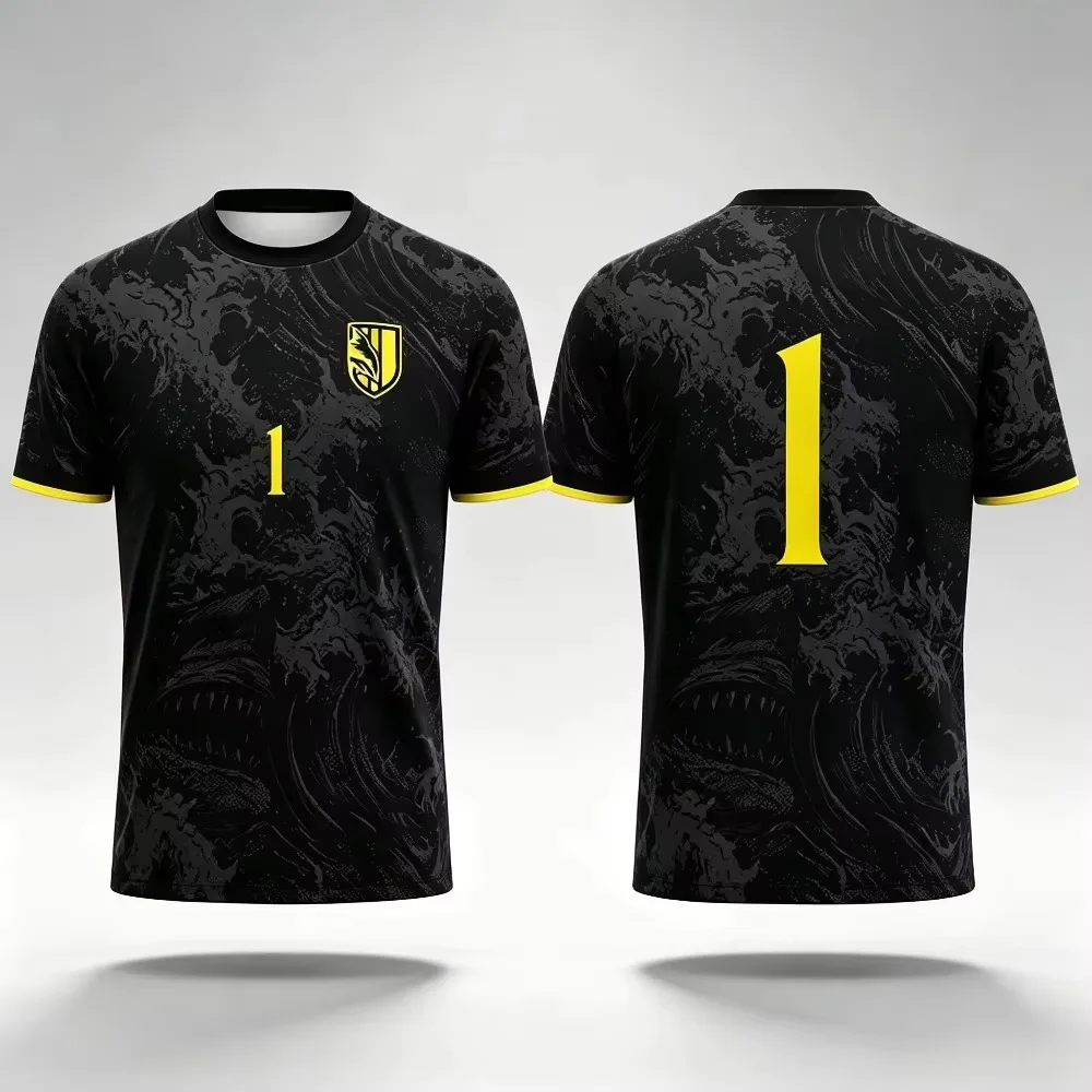 Men's comfortable sports football T-shirt, goalkeeper spirit printed jersey for goalkeepers