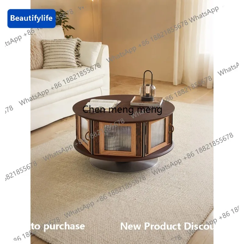 

M183 French retro solid wood molan round coffee table medium and ancient style living room coffee table low table customization