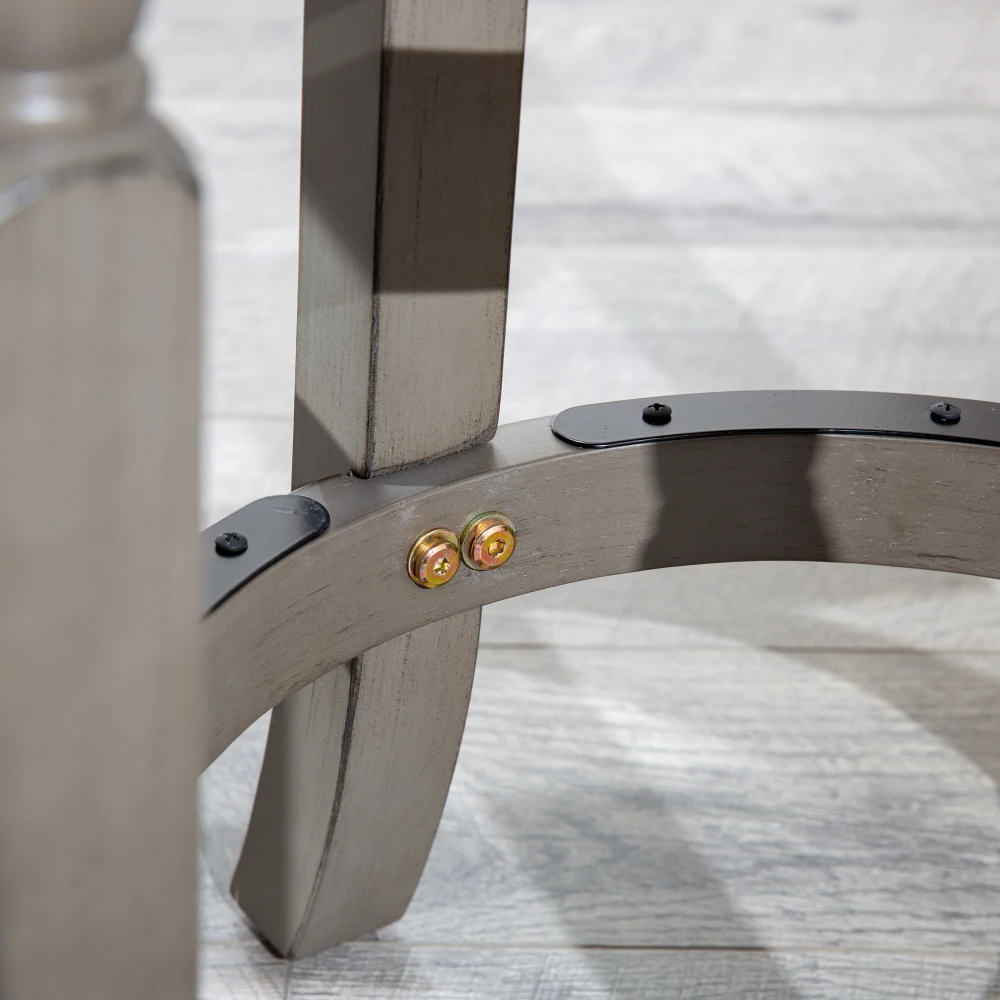 Banqueta de 30 polegadas, acabamento cinza envelhecido, assento de couro cinza francês