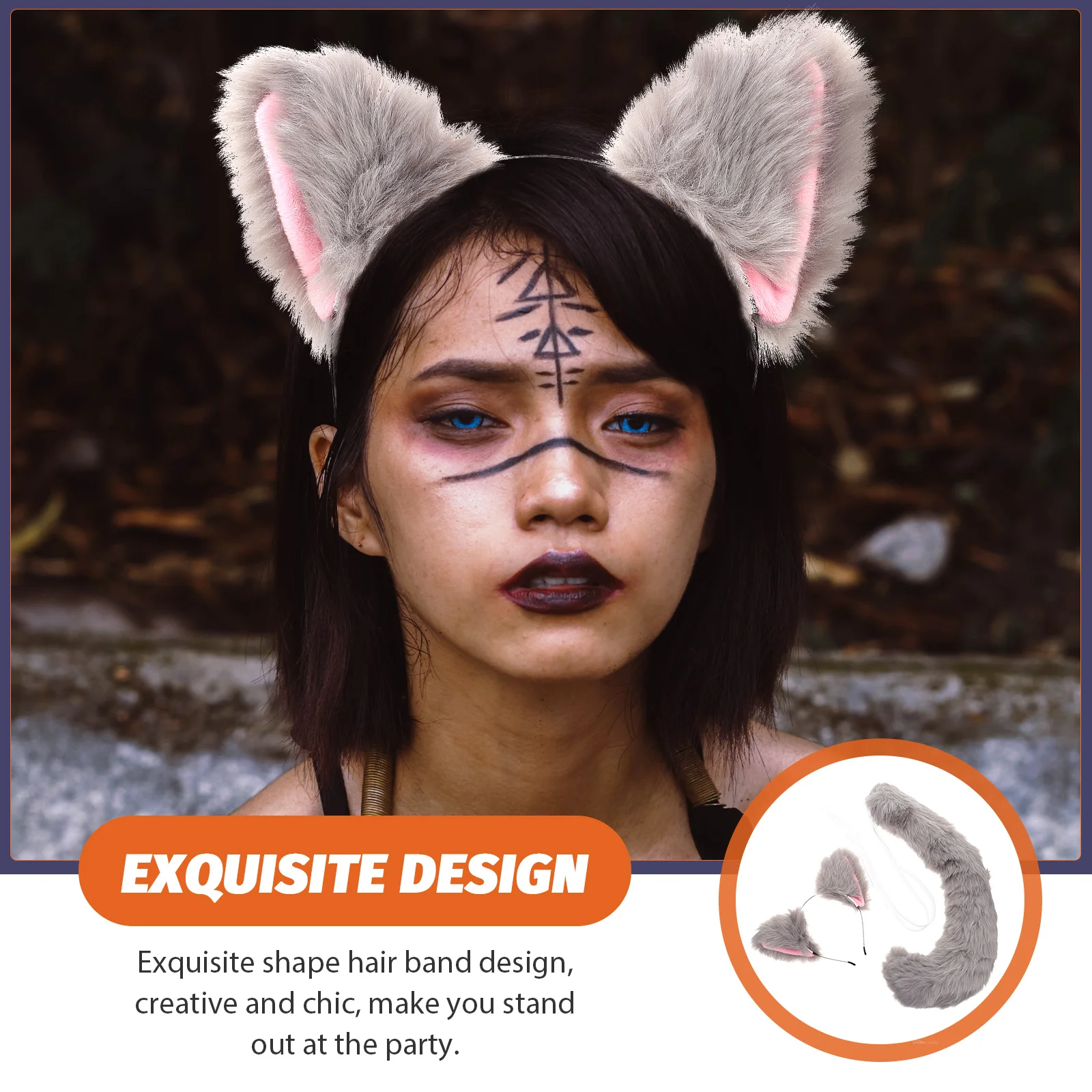 

1 Set Kids Fox Ear Headband Animal Tail Cosplay Party Props Adorable Decorative Premium Material Comfortable Wearing Exquisite