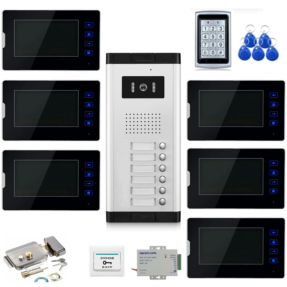 Apartment Video Building Intercom 2/3/4/5/6 Units Video Door Phone Doorbell Night Vision With Multi Call Buttons Access Door Sys