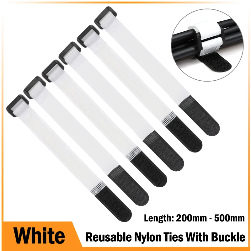 

White 200/300/500mm Cable Ties Reusable Self Adhesive Nylon Strap Reverse Buckle Line Wire Organizer Hook Loop Bundle Fastener