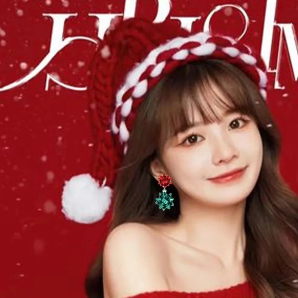 Monkton Christmas Color Flower Stud Earrings For Women Red Green Ribbons Earrings Merry Christmas New Year Party Jewelry Gift