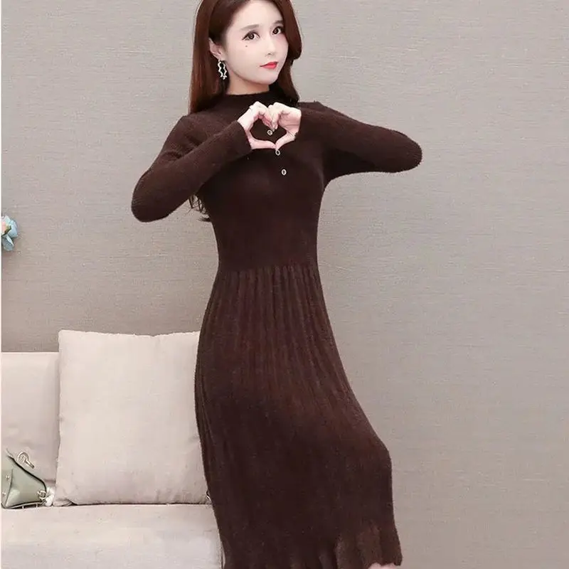 

Imitation mink knitting pullover sweater women long autumn and winter 2023 long sleeve knee length pullover sweater female