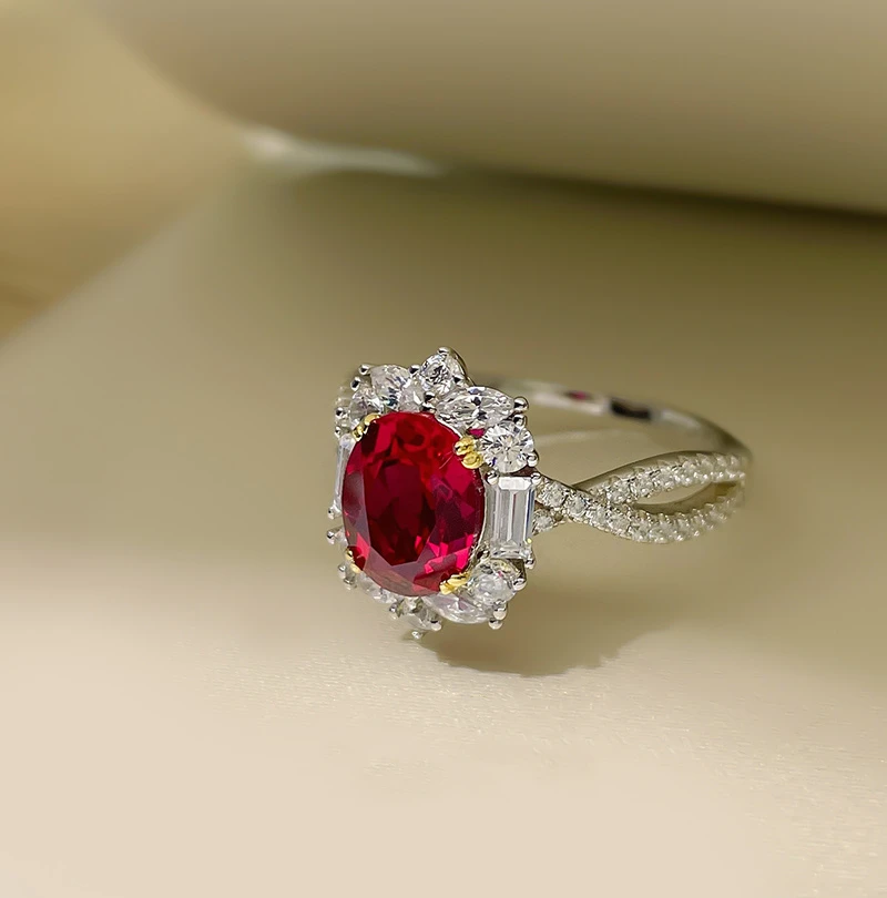 2CT Lab Grown Ruby Ring For Women 925 Sterling Silver 18k Gold Plated Ring Women Party Wedding Jewlery Engagement Lady Gift
