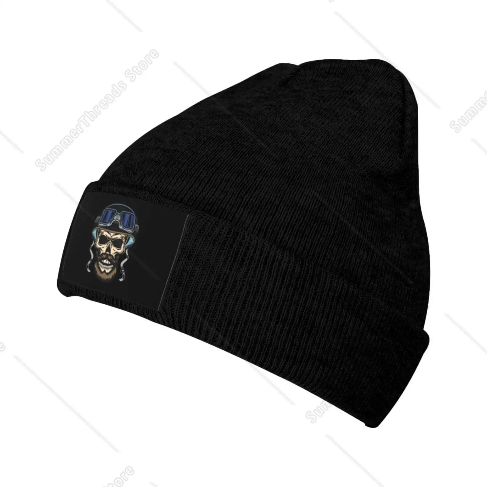 

Winter Casual Beanie Hats For Men Women, Motorcycle Skeleton Print Unisex Adult Cap Warm Daily Knit Hat Skull Caps