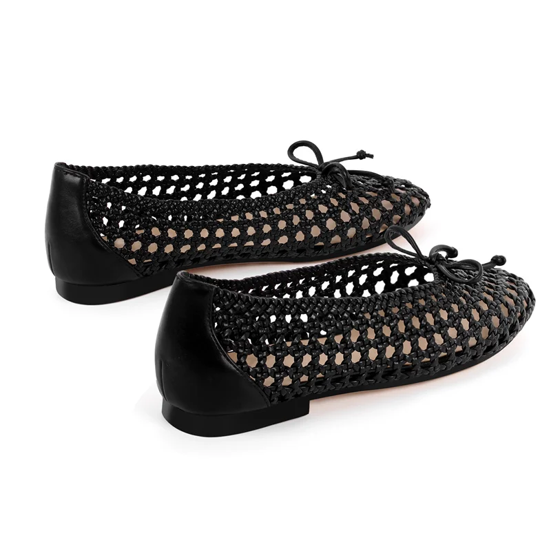 Onlymaker Women Round Toe Black Mesh Ballet flats