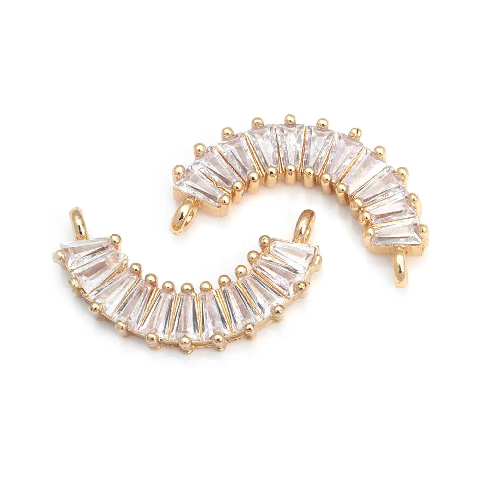 High Quality 18K Gold Color Brass and Zircon 2 Holes Curve Connect Charms Pendants Jewelry Making Findings Accessories