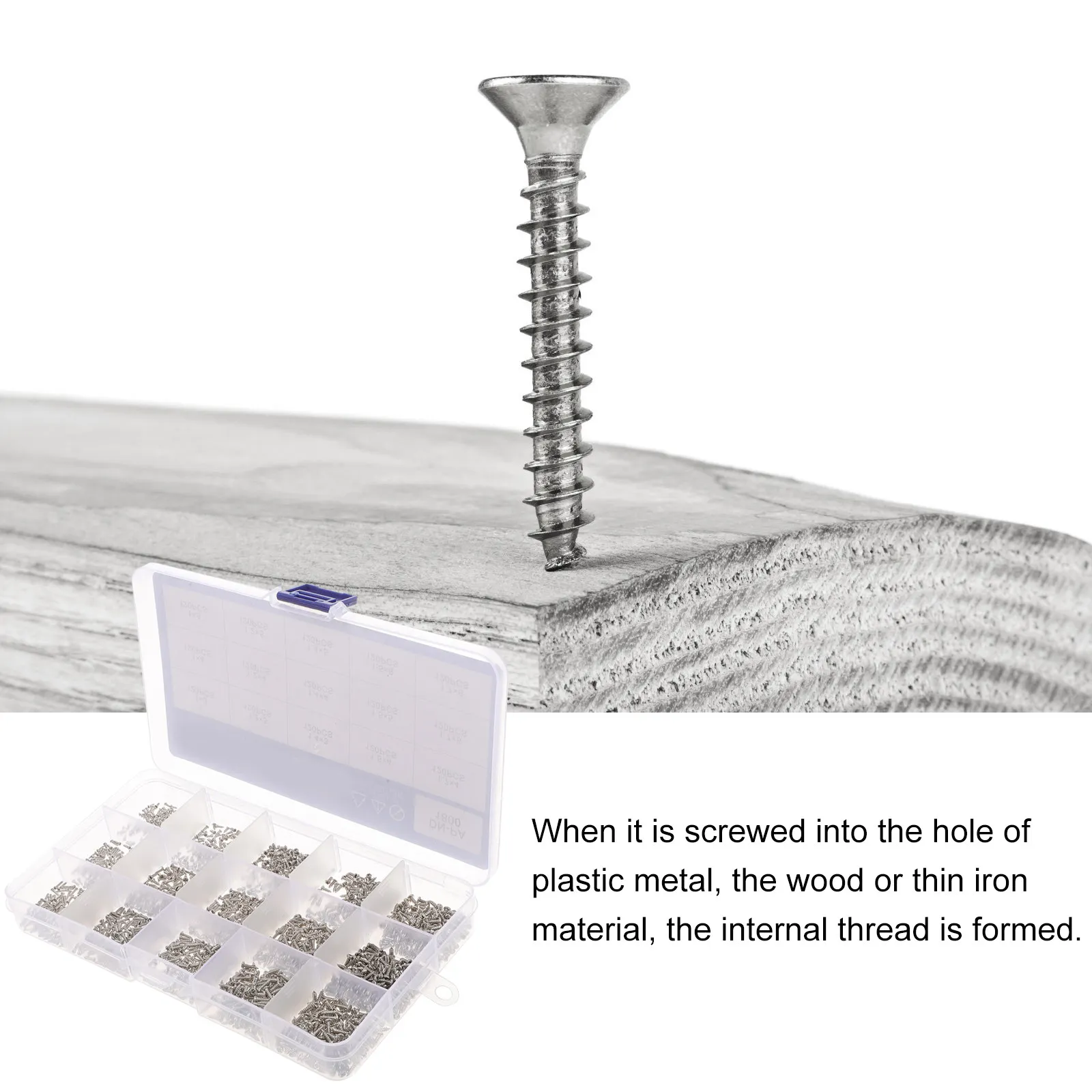 1Set Self-Tapping Screw Kit Assortment for Metal Wood Plastic Sheet Metal Small Stainless Steel Screws Replacement Self - view 2