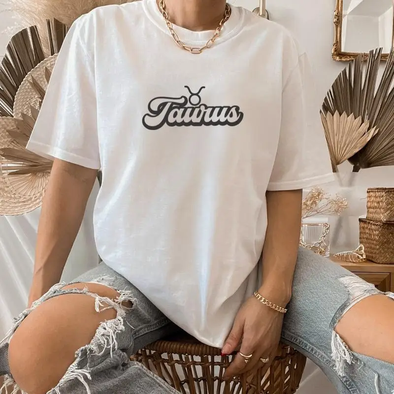 

Taurus Zodiac Sign T-shirt Women Retro Astrological Graphic Tee Vintage Oversized Summer Top Harajuku Streetwear Y2K Cloth