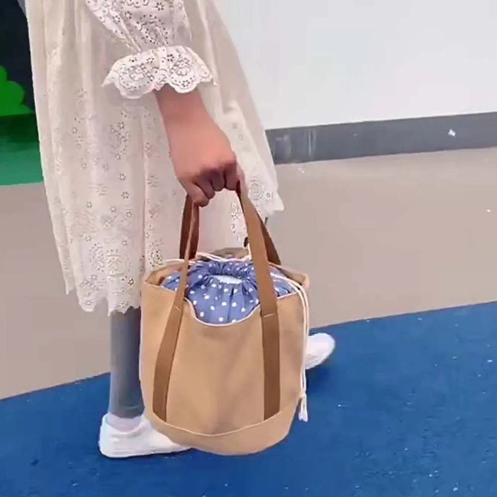 

Large Capacity Thermal Insulation Bag Thickened Canvas Drawstring Lunch Handbag Polyester Japanese Style Handheld Insulated Bag