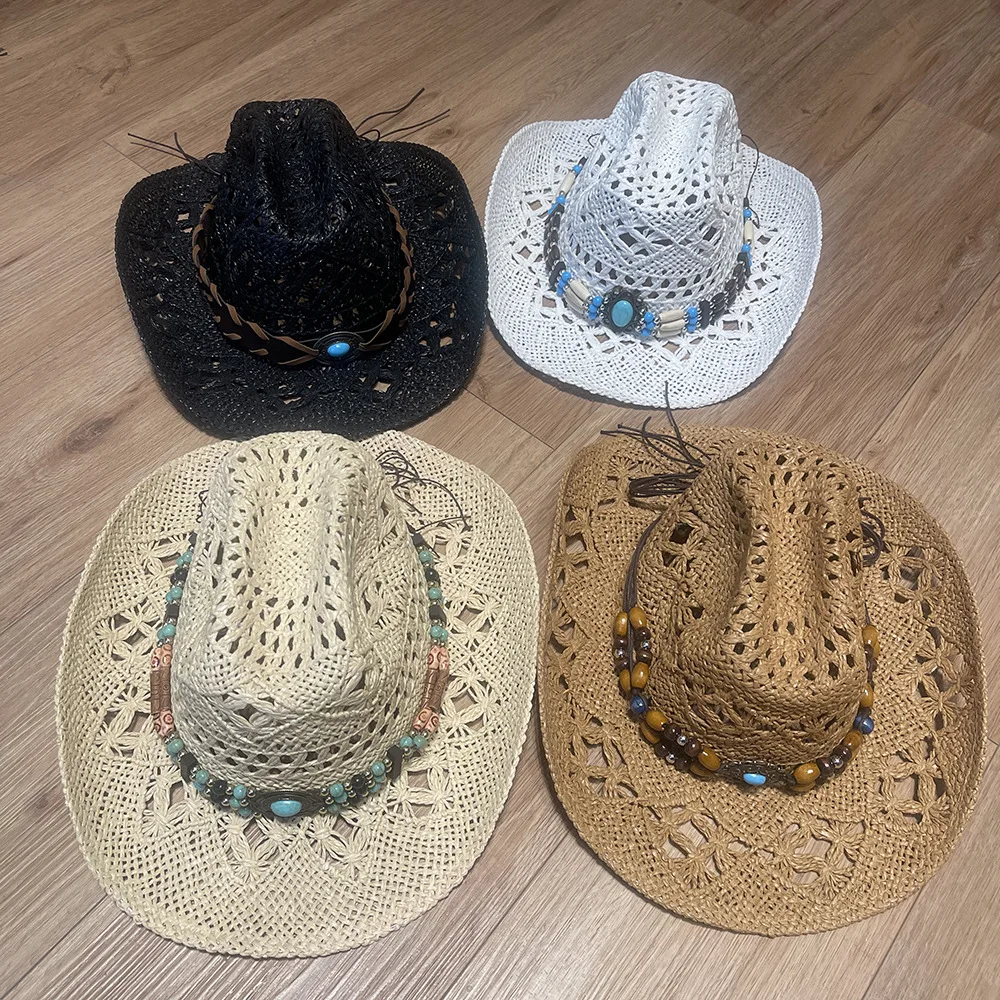 New Factory Direct Malan Flower Denim Straw Hat, Hand Woven Sun Cap, Amazon Hot Sale