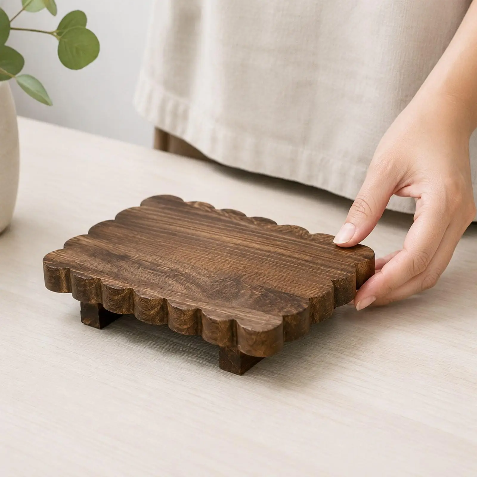 Wood Pedestal Stand Elegant Bathroom Wooden Riser Stand Decoration Soap Dish Holder Decor for Small Flower Pots Plant Jewelry