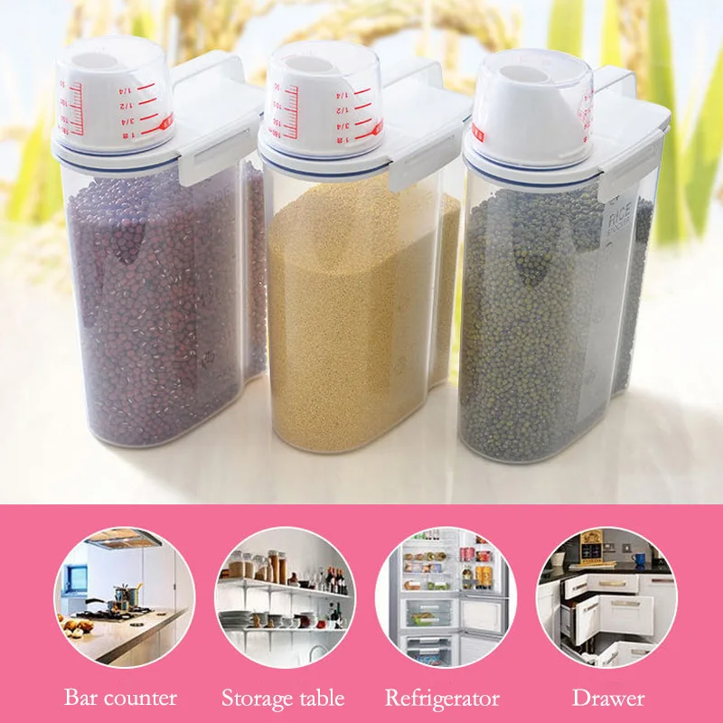 1.5-3L Powder Storage Box Plastic Kitchen Rice Grains Container Bathroom Laundry Powder Detergent Case With Pour Mouth