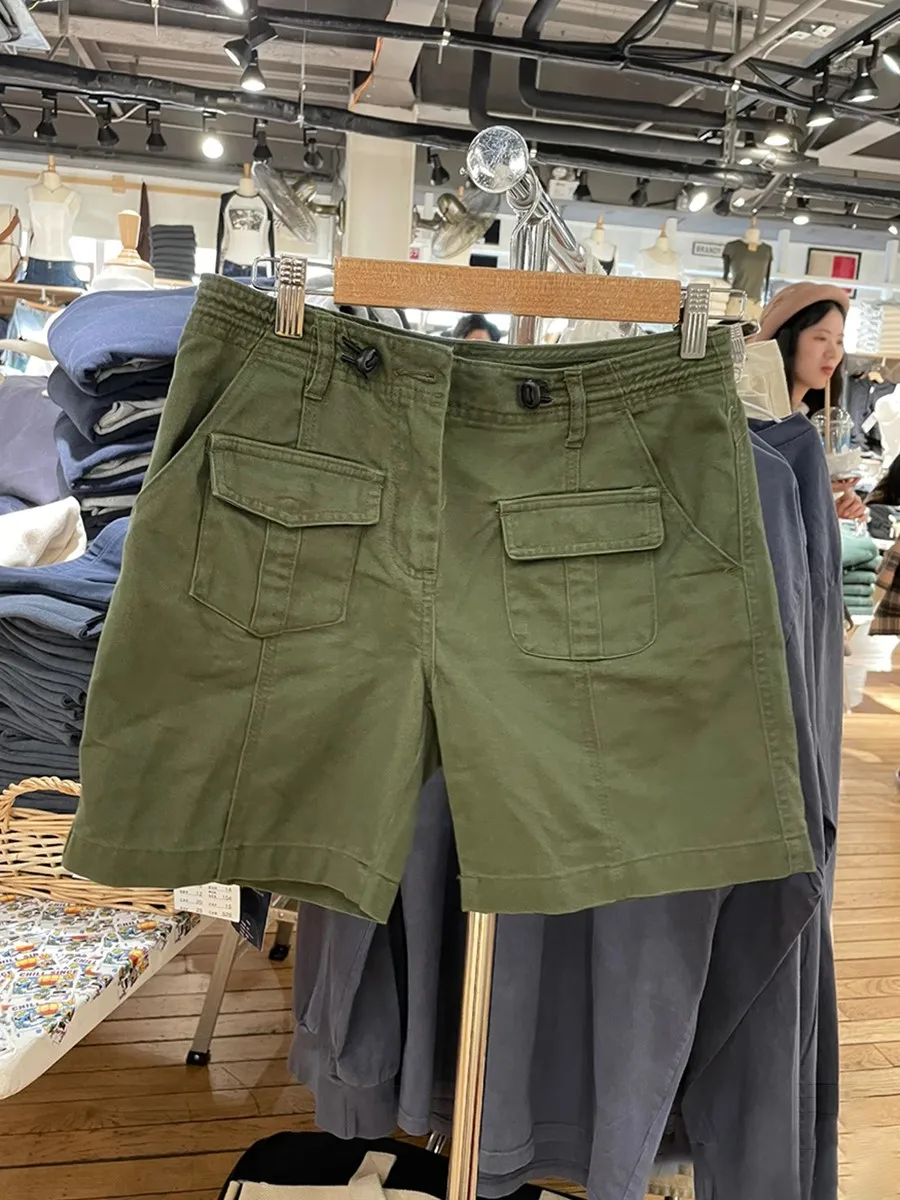 Navy Pocket Cargo Shorts Women Summer High Waist Cotton Sports Short Pants Female Vintage Harajuku Streetwear Sweat Shorts Y2K