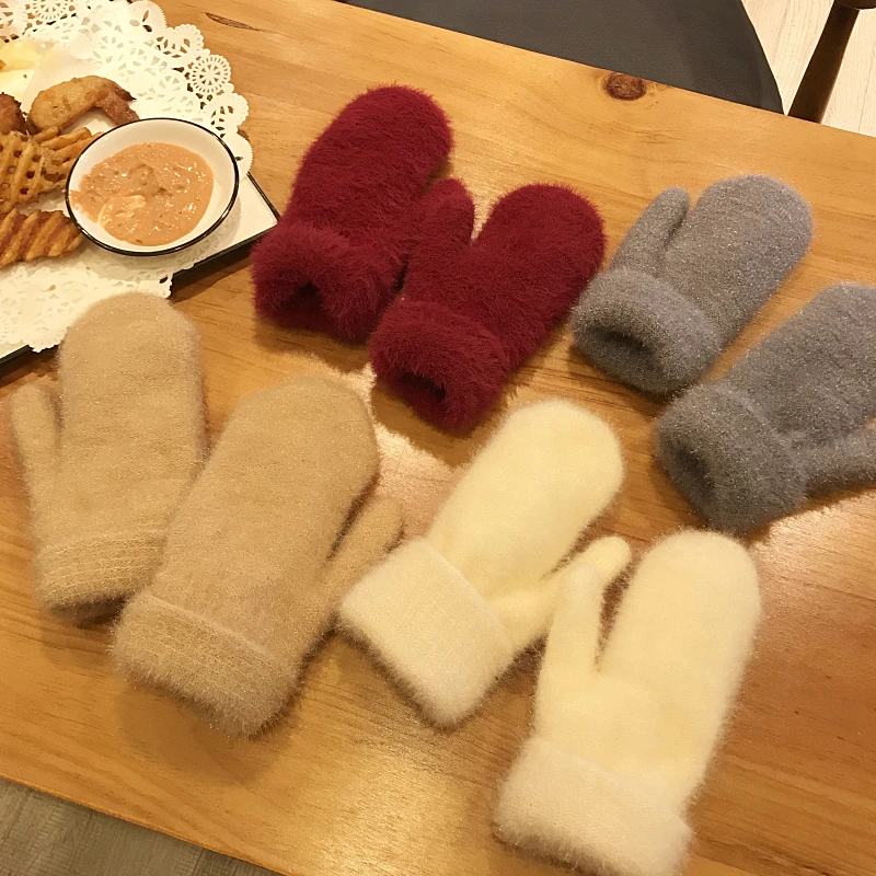 Plush warm mittens female winter cute plush fleece male cold-proof student trend couple