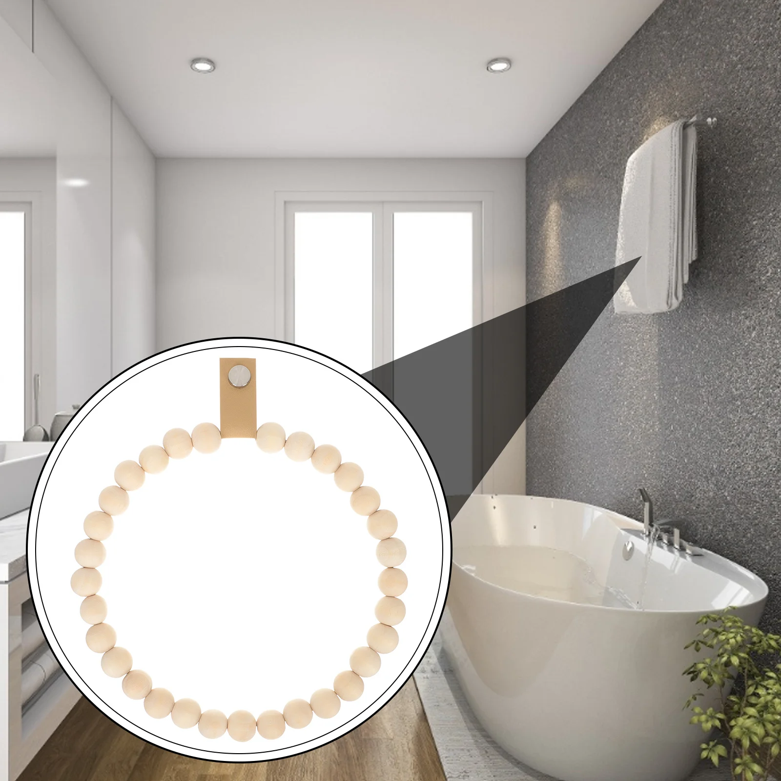 

Bohemian Style Wood Bead Towel Ring Bathroom Wall Mounted Hand Towel Holder Compact Bathroom Organizer Hanging Ring for Towels