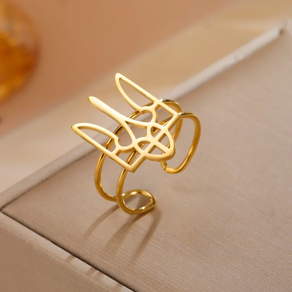 Cazador Ukraine Adjustable Rings for Women Stainless Steel Ukrainian National Symbol Finger Rings Jewelry Gifts 2026 Wholesale