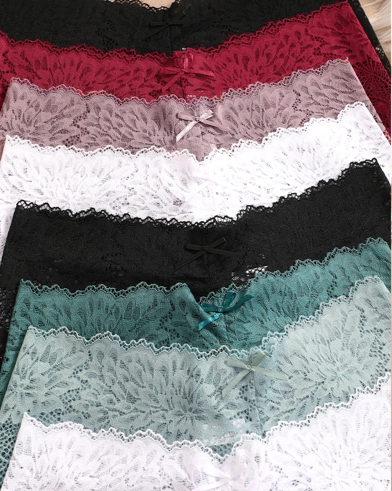 8 ks/sada dámských sexy krajkových kalhotek pro ženy s květinovými okraji, svádění, bezešvé kalhotky, vynikající spodní prádlo, pohodlné kalhotky - náhled 4