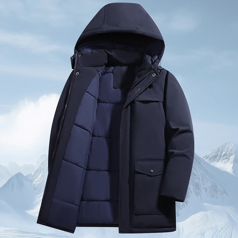 

Winter Hooded Parkas Men Thick Solid Warm Outwear Coat Male Loose Hat Detachable Parka Jackets Business Casual Hooded Jackets