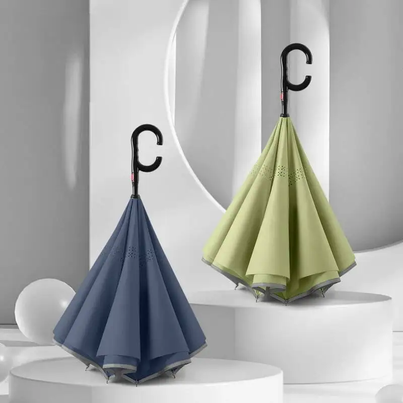 

Large Inverted Reverse Umbrella, Upside-Down Folding Umbrella With C-Shaped Handle Windproof Double Layer Upside Rain Umbrellas