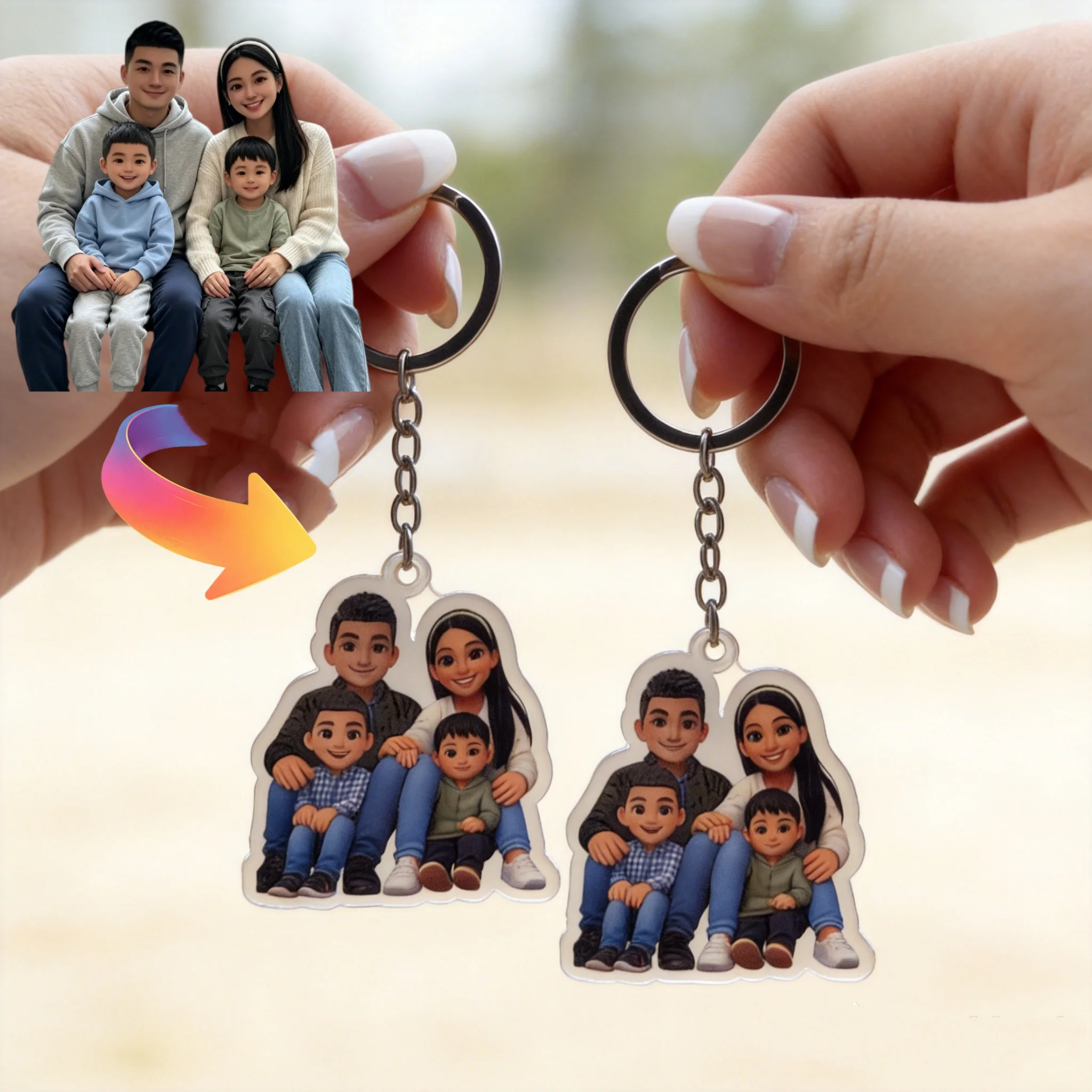Personalization Cartoon Custom Photo Keychain Cute Animated Backpack Pendant Transparent Acrylic Family Images Gifts
