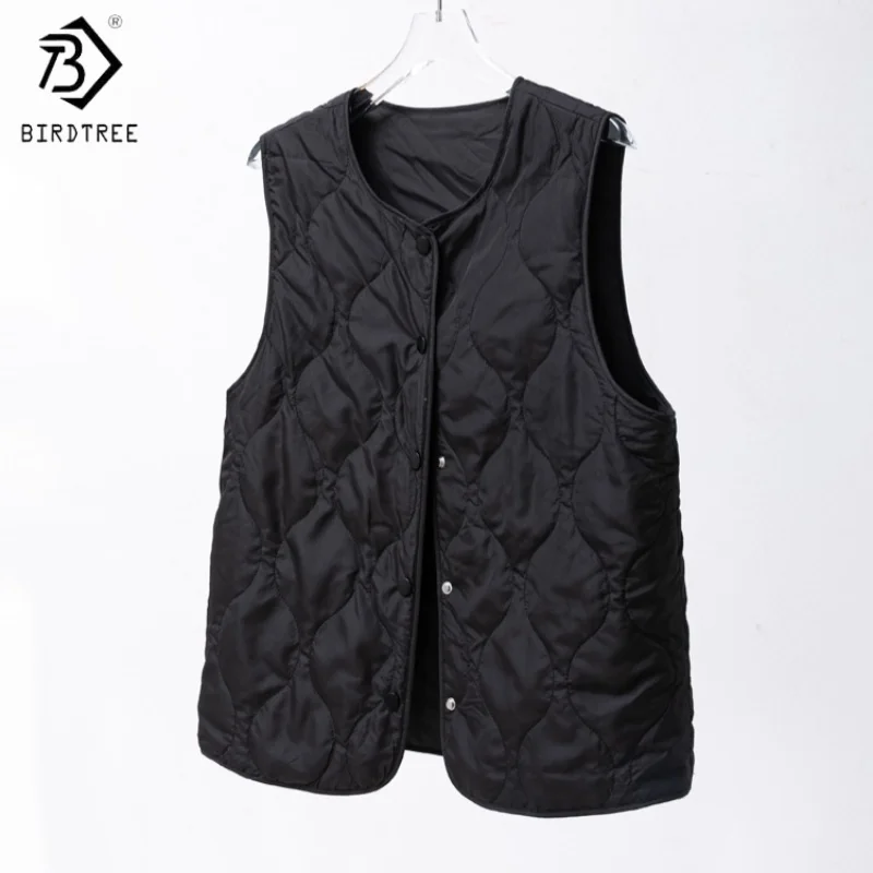 

Birdtree Filling 100% Mulberry Silk Warmth Waistcoat,Women's O-neck Vest,Single Breasted,Autumn Winter Casual Tank Top T5N617JF