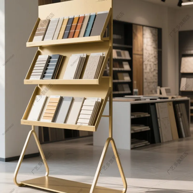 Whole house custom wood panel swatch display stand stone marble color block sample stand tile display wooden floor stand