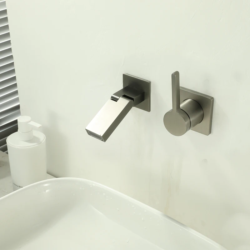 Bathroom concealed universal wall mounted faucet basin hot and cold water all copper minimalist gun gray white