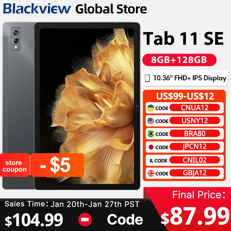 Blackview Tab 11 SE 태블릿, 10.36 인치 FHD 디스플레이, Unisoc T606 옥타 코어, 듀얼 4G LET GPS, 8GB RAM, 128GB ROM, 안드로이드 12 태블릿 PC