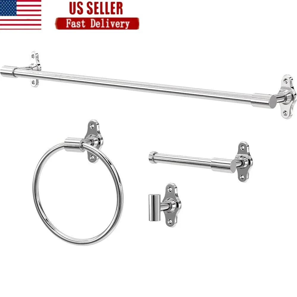 

4-Piece Bathroom Set Towel Bar Toilet Paper Holder Towel Ring Hook Polished Chrome Bathroom Accessories Durable Installation