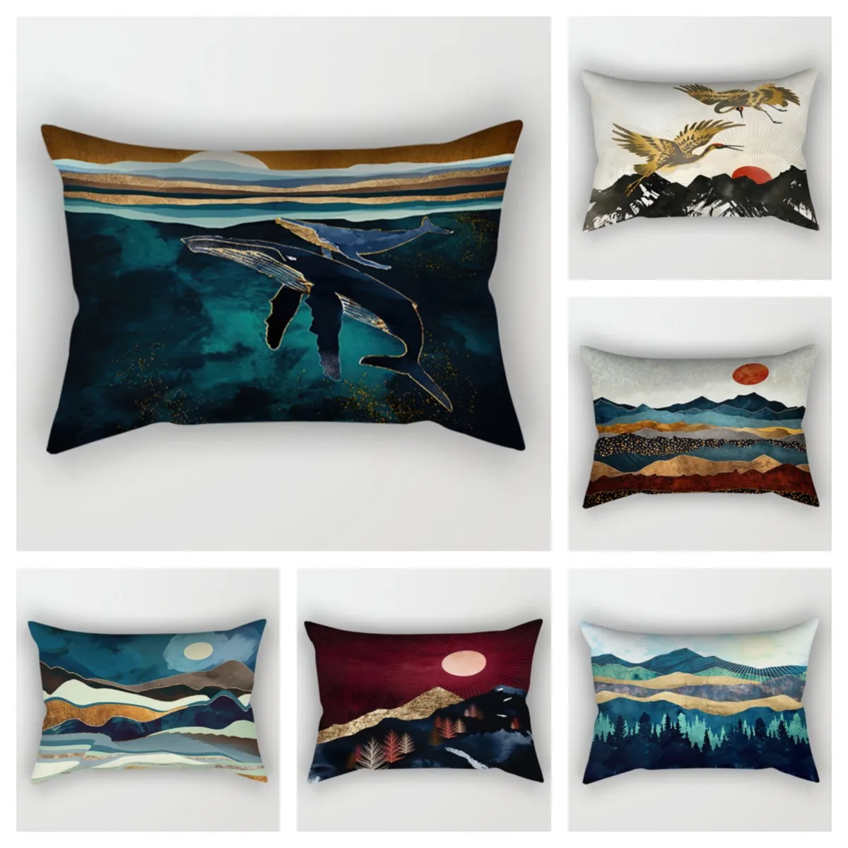 

Nordic whale sunrise metal painting pillowcase sofa cushion cover 40*60 waist pillowcase cushion cover 30*50 home decoration