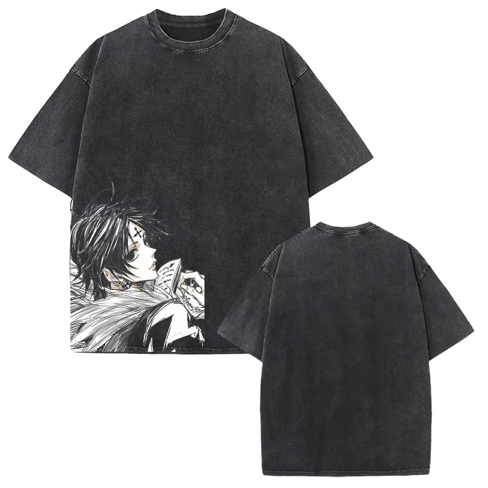 Anima Hunter X Hunter Kurapika Chrollo Graphic Print T-Shirt Men Women Retro Washed Loose Casual Oversized Cotton Summer New Tee