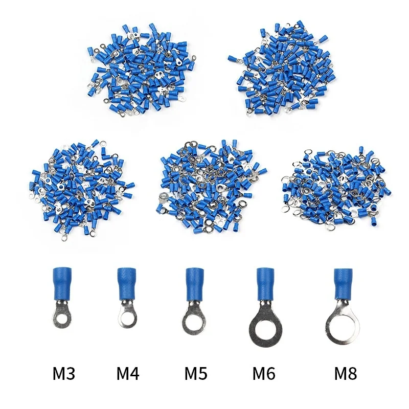 100/50/10Pcs Blue RV2 M3-M8 Ring Crimp Terminal Insulated Electric Cable Wire Connector 16-14AWG